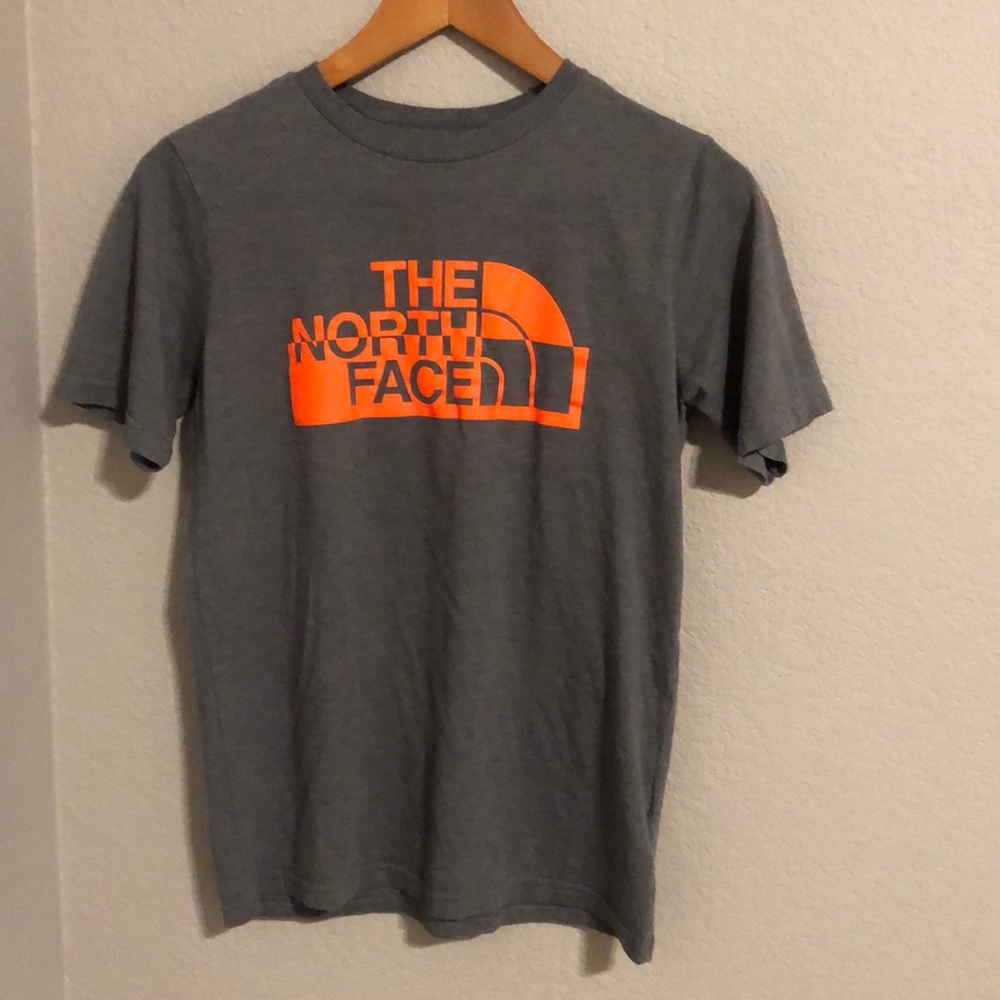 Boys Gray shirt with orange North Face logo